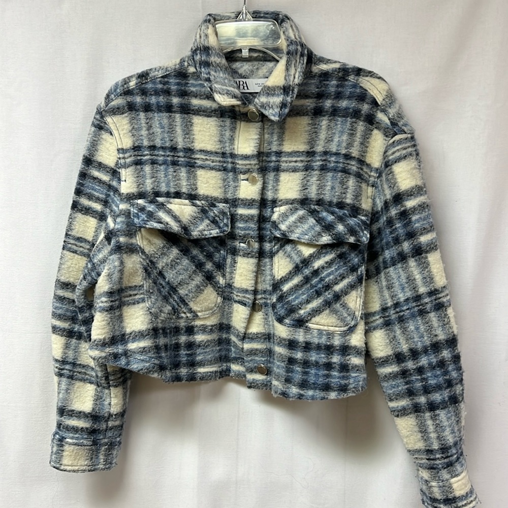 Zara Jacket Cropped Women’s Blue and White Size Medium